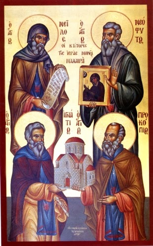 Преподобные основатели монастыря Неофит, Игнатий, Прокопий и Нил. Икона из соборного храма обители