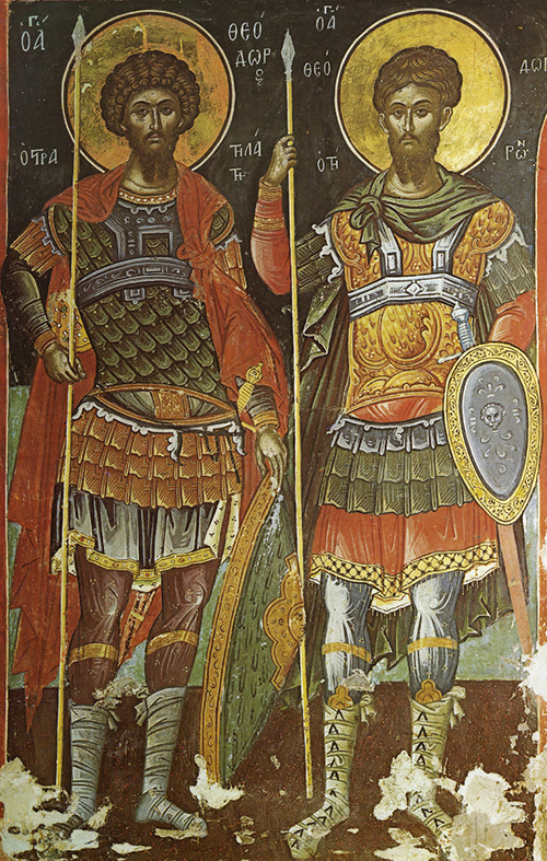 Св. вмчч. Феодор Стратилат и Феодор Тирон. Монастырь Ставроник. Греция, Афон. XVI в.